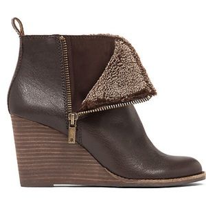 Brown Yorque Faux Fur Wedge Booties
